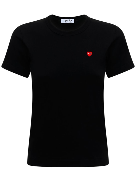 Comme des Garçons Play: T-shirt en coton avec coeur rouge brodé - Noir - women_0 | Luisa Via Roma
