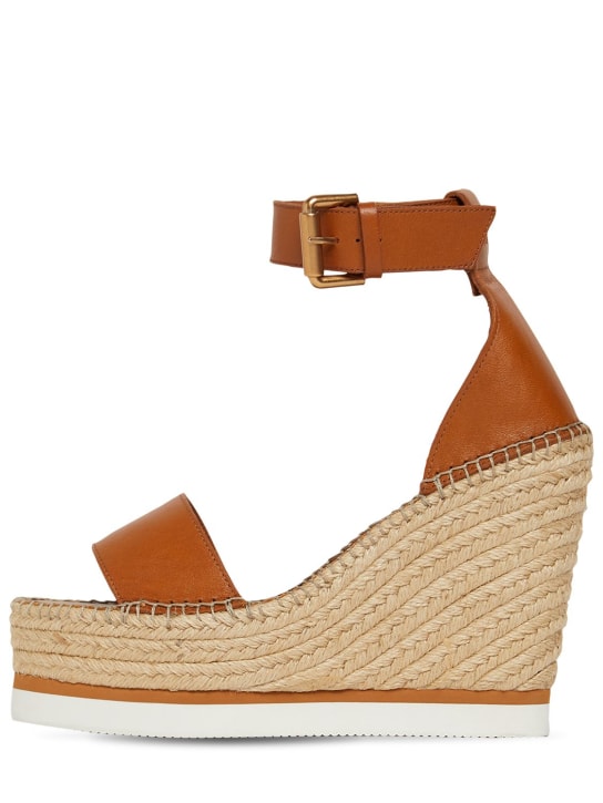 See By Chloé: 120mm Glyn leather espadrille wedges - Tan - women_0 | Luisa Via Roma
