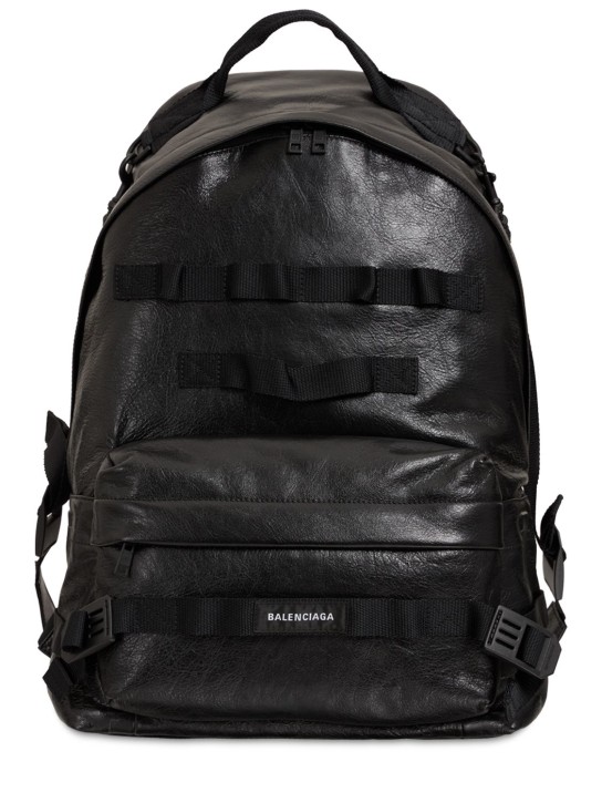 Balenciaga: Leather backpack w/ crossbody strap - Black - men_0 | Luisa Via Roma
