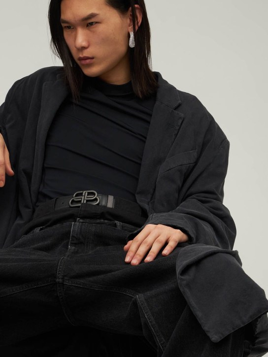 Balenciaga: Cintura reversibile in pelle con fibbia BB 3.5cm - Black/Dark Tan - men_1 | Luisa Via Roma