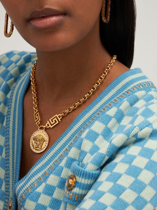 Versace: Icon medusa crystal necklace - Gold/Crystal - women_1 | Luisa Via Roma