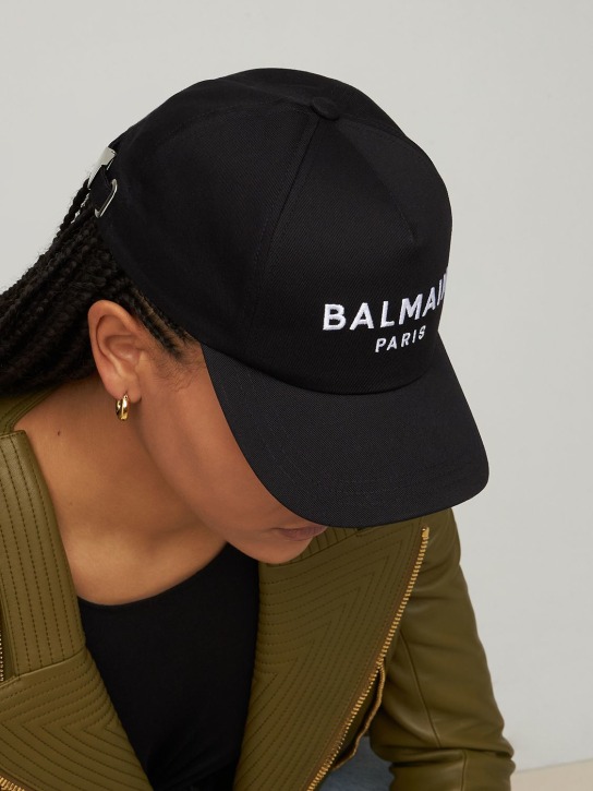 Balmain: Logo cotton baseball cap - Black - women_1 | Luisa Via Roma