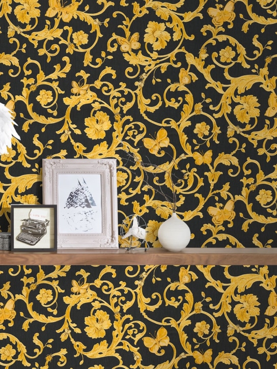 Versace: Papel tapiz Barocco estampado - Negro/Dorado - ecraft_1 | Luisa Via Roma