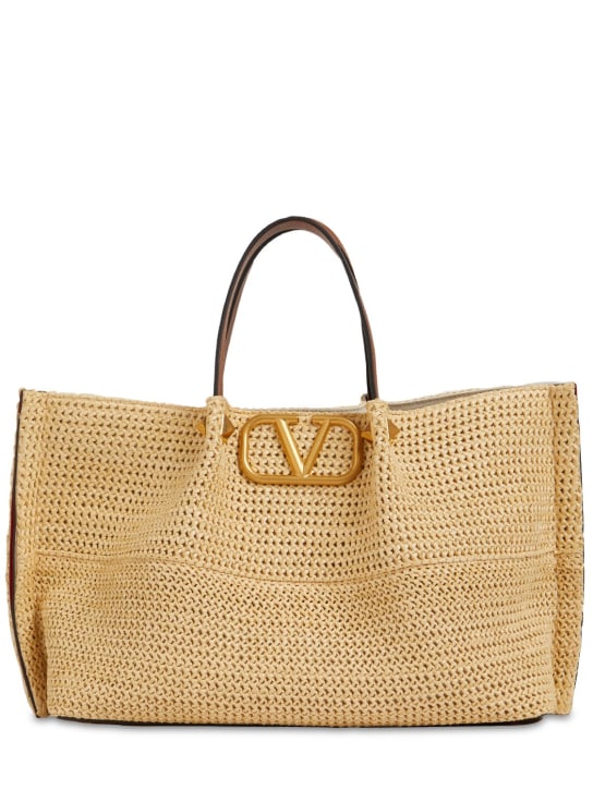 Valentino Garavani: Medium V Logo viscose & leather tote bag - Natural - women_0 | Luisa Via Roma