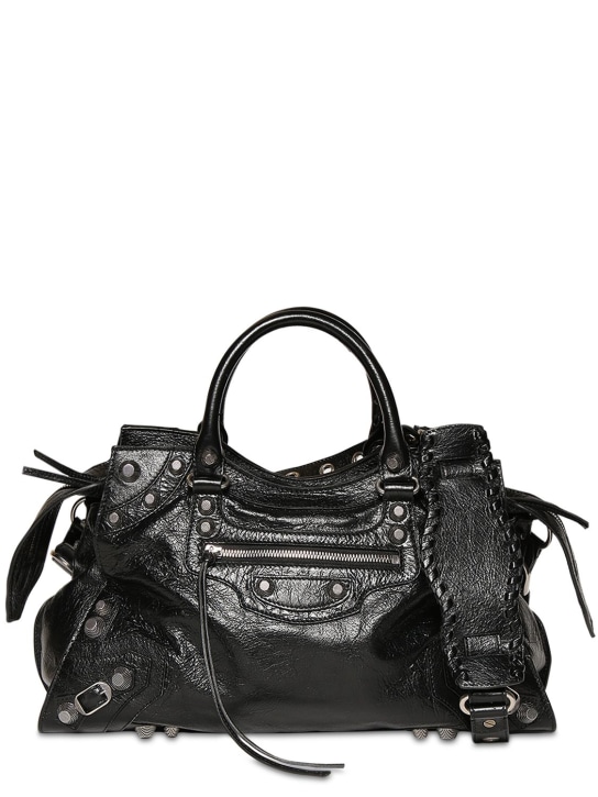 Balenciaga: Neo Cagole City leather shoulder bag - Black - women_0 | Luisa Via Roma