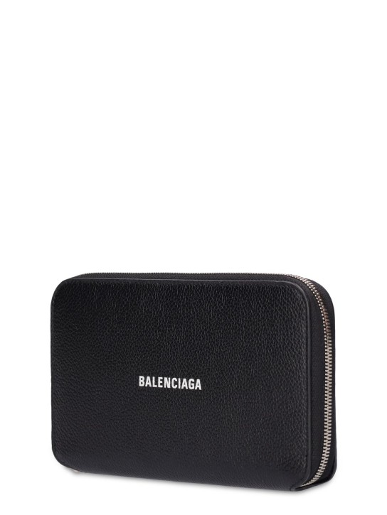 Balenciaga: Cash leather zip-around wallet - Black - women_1 | Luisa Via Roma