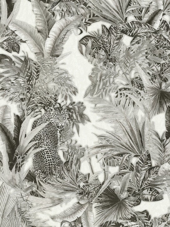 Roberto Cavalli: Flower printed wallpaper - Grey/White - ecraft_1 | Luisa Via Roma