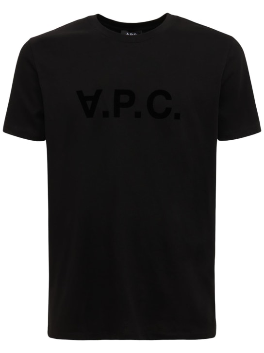 A.P.C.: Flocked logo organic cotton t-shirt - Black - men_0 | Luisa Via Roma