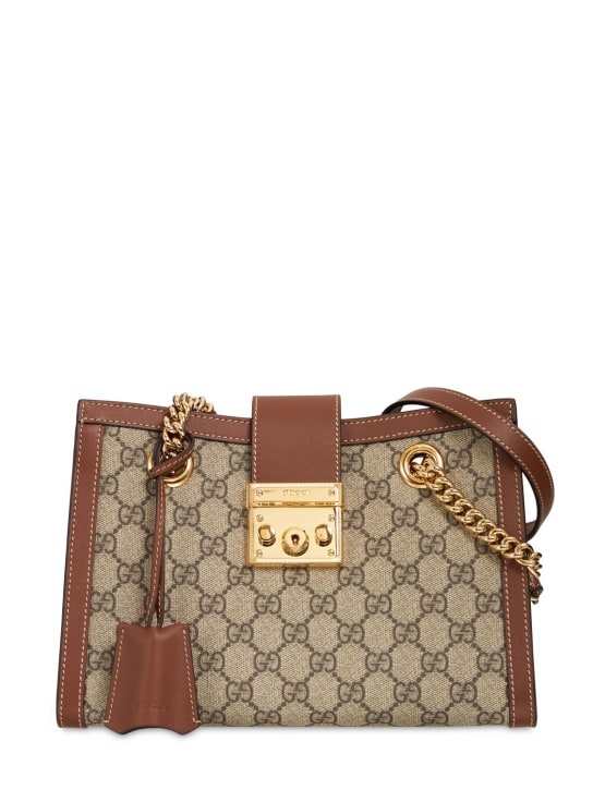 Gucci: Small Padlock GG Supreme shoulder bag - Ebony/Brown - women_0 | Luisa Via Roma