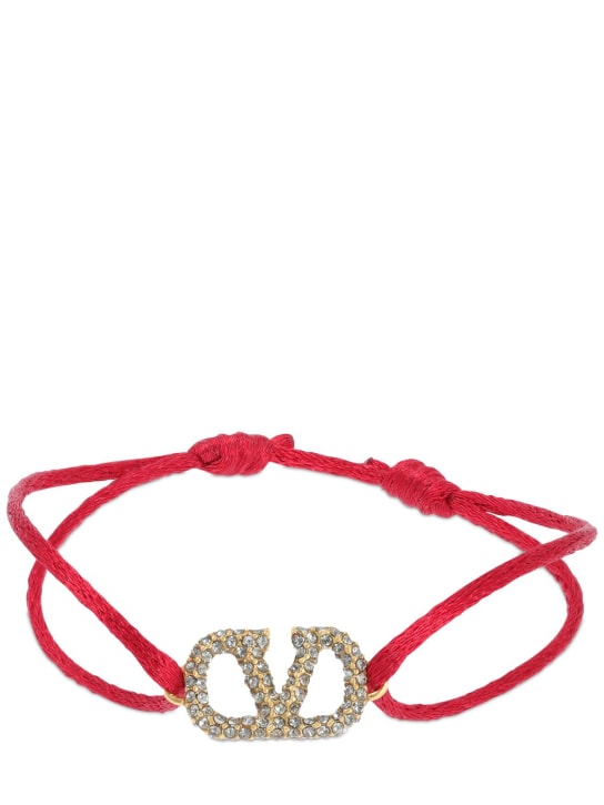 Valentino Garavani: Crystal V logo slim adjustable bracelet - Rouge Pur/Black - women_0 | Luisa Via Roma