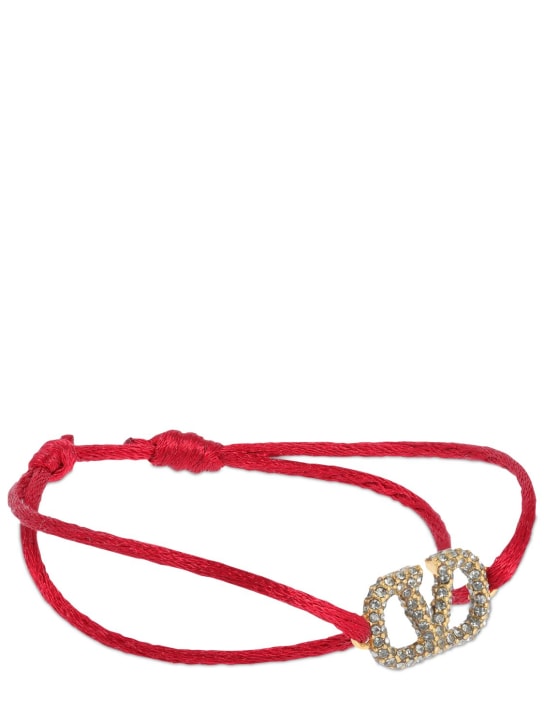 Valentino Garavani: Crystal V logo slim adjustable bracelet - Rouge Pur/Black - women_1 | Luisa Via Roma
