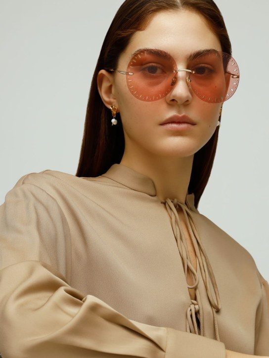 Chloé: Gafas de sol redondas de metal - Oro/Rosa - women_1 | Luisa Via Roma