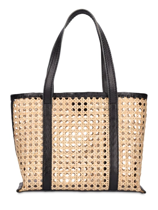Bembien: Mini Margot rattan & leather tote bag - Natural/Black - women_0 | Luisa Via Roma