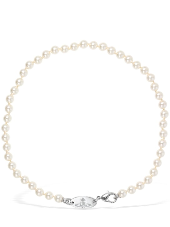 Vivienne Westwood: Man Stuart faux pearl necklace - Cream/Silver - men_0 | Luisa Via Roma