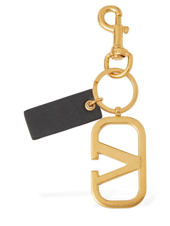 Valentino Garavani: V logo & leather charms key holder - Gold/White - men_1 | Luisa Via Roma