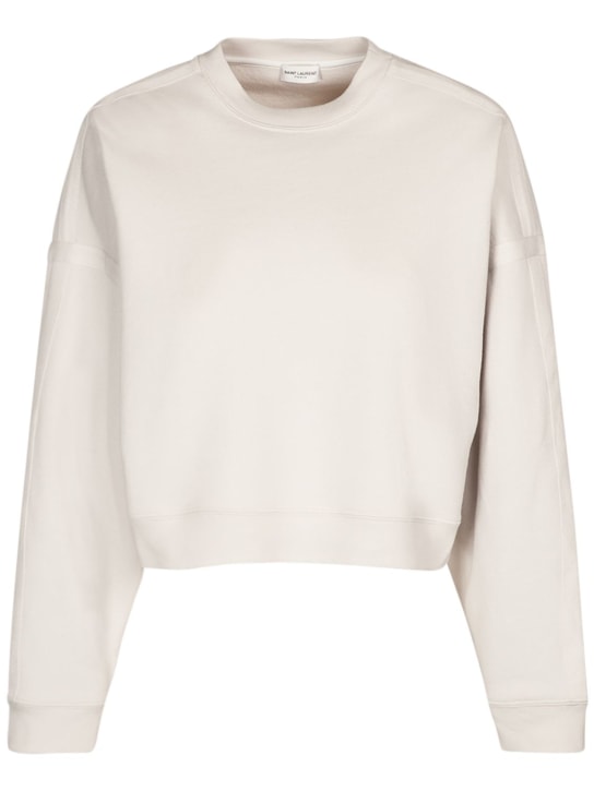 Saint Laurent: Cotton crewneck sweatshirt - Dirty Ecru - women_0 | Luisa Via Roma
