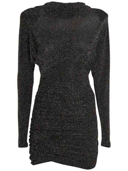 Saint Laurent: Glittered jersey mini dress - Black - women_0 | Luisa Via Roma