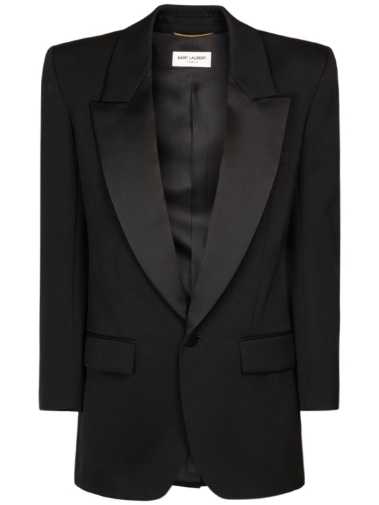 Saint Laurent: Wool gabardine one button blazer - Black - women_0 | Luisa Via Roma