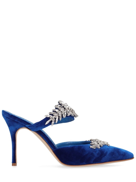 Manolo Blahnik: Zapatos mules Lurum de terciopelo 90mm - Azul - women_0 | Luisa Via Roma