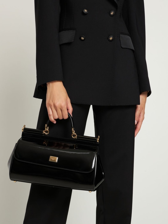Dolce&Gabbana: New Sicily patent leather top handle bag - Black - women_1 | Luisa Via Roma