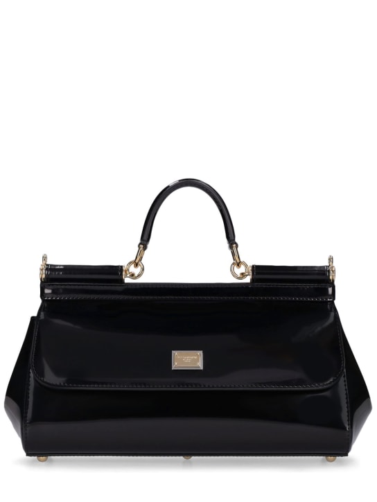 Dolce&Gabbana: New Sicily patent leather top handle bag - Black - women_0 | Luisa Via Roma