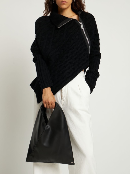 MM6 Maison Margiela: Petit sac cabas japonais en simili-cuir - Noir - women_1 | Luisa Via Roma