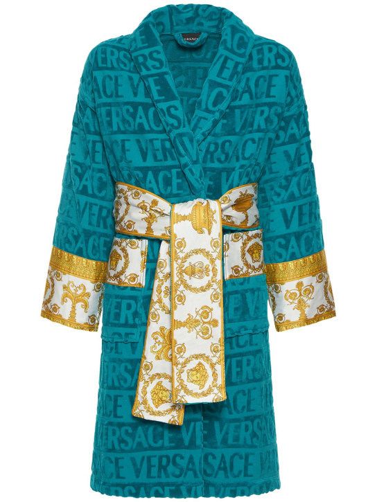 Versace: Barocco & Robe cotton bathrobe - Capri Blue - ecraft_0 | Luisa Via Roma