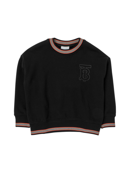 Burberry: Suéter de punto de algodón con logo - Negro - kids-boys_0 | Luisa Via Roma