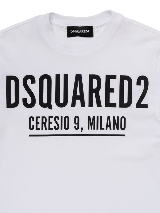Dsquared2: T-shirt en jersey de coton à imprimé logo - Blanc - kids-boys_1 | Luisa Via Roma