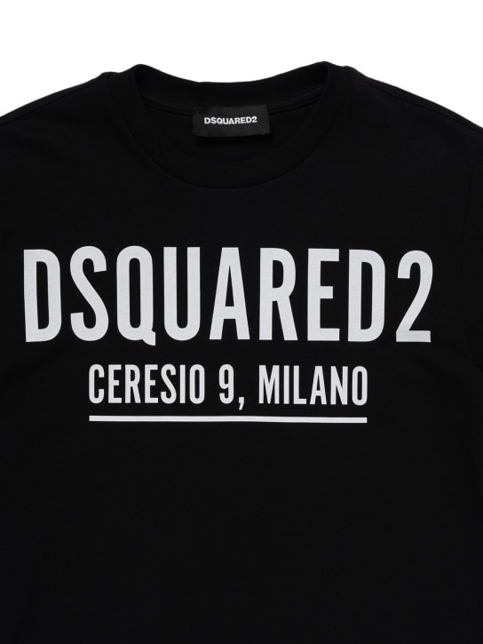 Dsquared2: T-shirt en jersey de coton à imprimé logo - Noir - kids-boys_1 | Luisa Via Roma