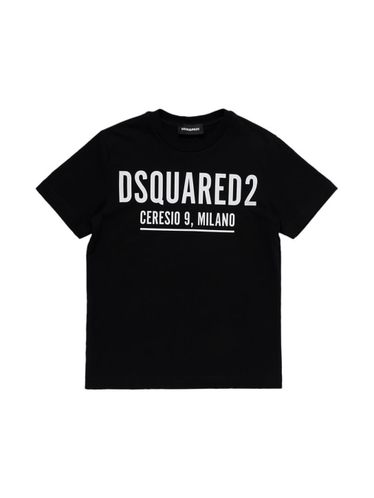 Dsquared2: T-shirt in jersey di cotone con logo - Nero - kids-girls_0 | Luisa Via Roma