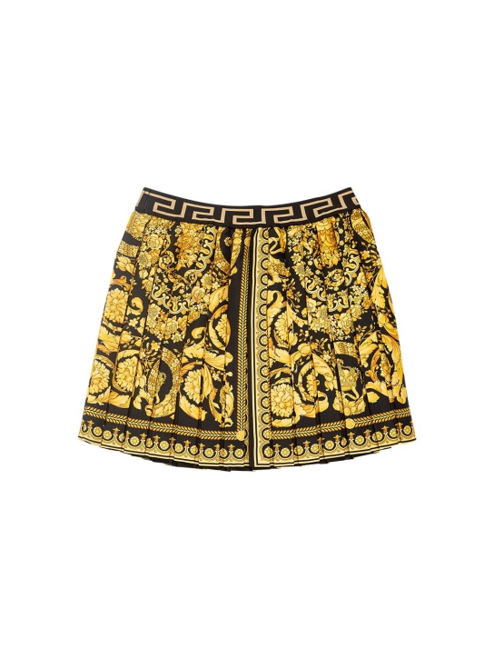 Versace: Baroque print pleated twill skirt - Yellow/Black - kids-girls_0 | Luisa Via Roma