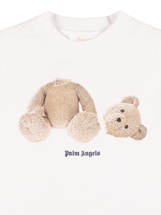 Palm Angels: T-shirt en jersey de coton imprimé ourson - Blanc - kids-girls_1 | Luisa Via Roma