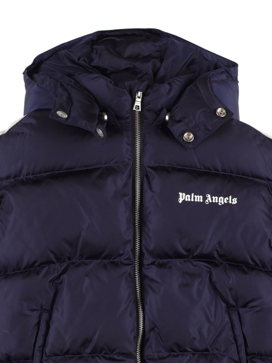 Palm Angels: Nylon puffer jacket w/ logo - Navy - kids-boys_1 | Luisa Via Roma