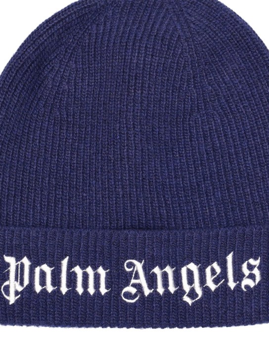 Palm Angels: Bonnet en maille de laine mélangée - Bleu Marine - kids-girls_1 | Luisa Via Roma