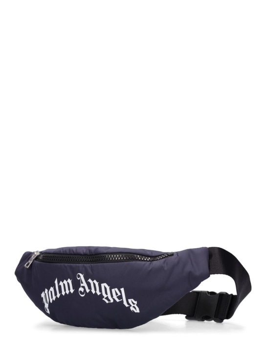 Palm Angels: Logo print nylon belt bag - Navy - kids-boys_1 | Luisa Via Roma