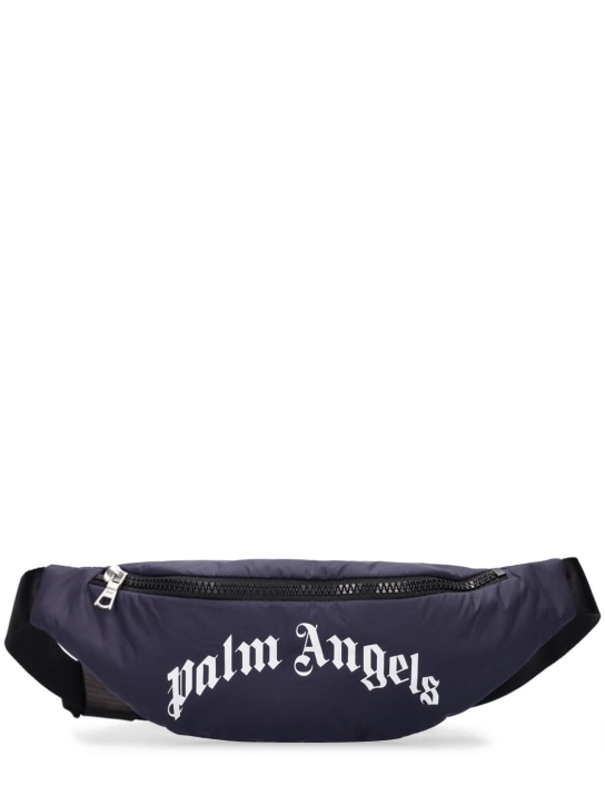 Palm Angels: Logo print nylon belt bag - Navy - kids-boys_0 | Luisa Via Roma