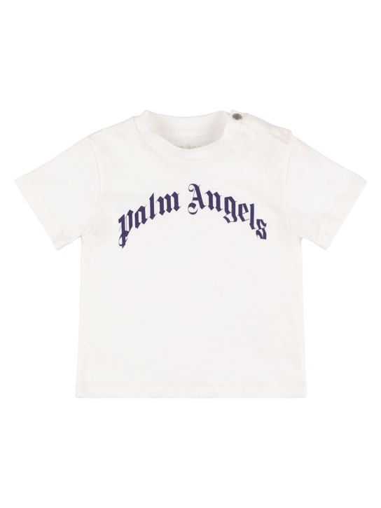 Palm Angels: T-shirt en jersey de coton à imprimé logo - Blanc - kids-girls_0 | Luisa Via Roma