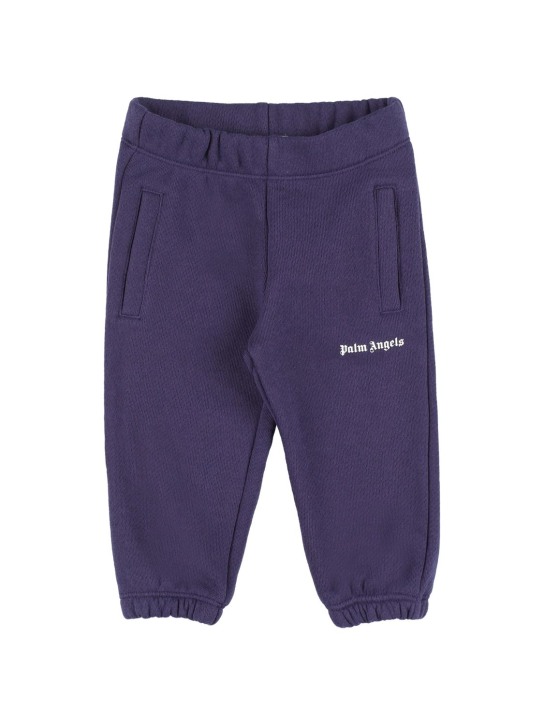 Palm Angels: Pantaloni in felpa di cotone con logo - Navy - kids-boys_0 | Luisa Via Roma