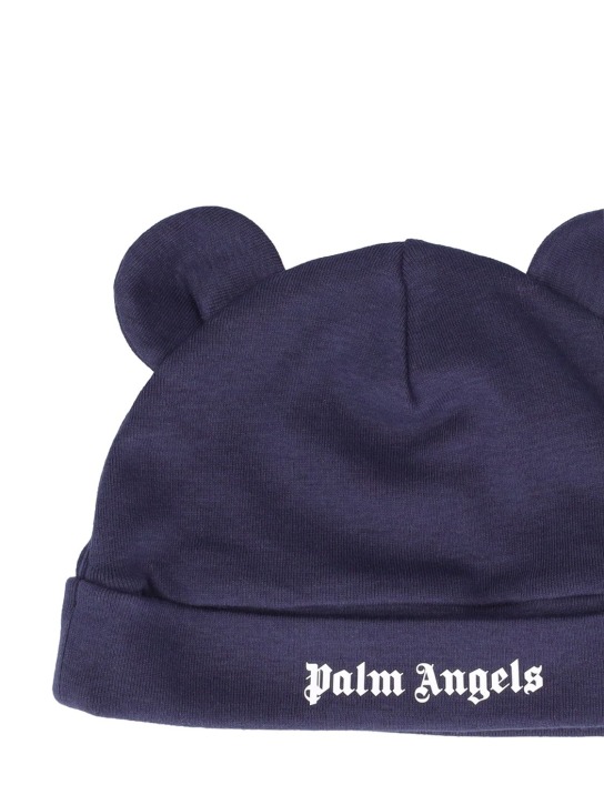 Palm Angels: Logo print cotton jersey hat w/ ears - Navy - kids-boys_1 | Luisa Via Roma