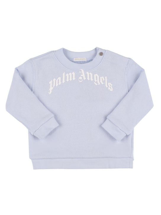 Palm Angels: Logo print cotton sweatshirt - Light Blue - kids-boys_0 | Luisa Via Roma