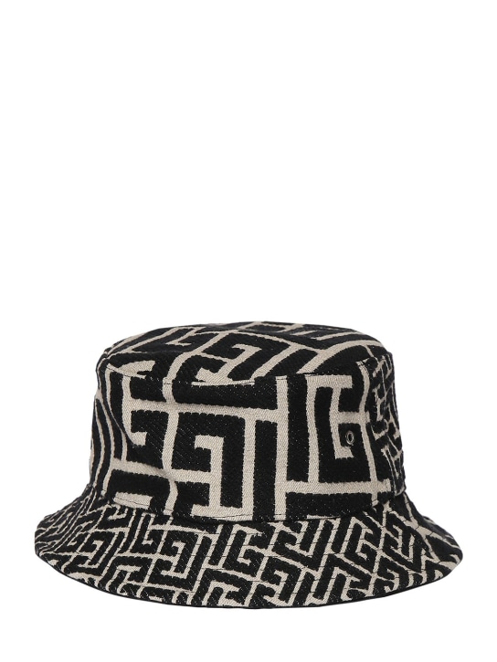 Balmain: Monogram jacquard bucket hat - Black/White - women_0 | Luisa Via Roma
