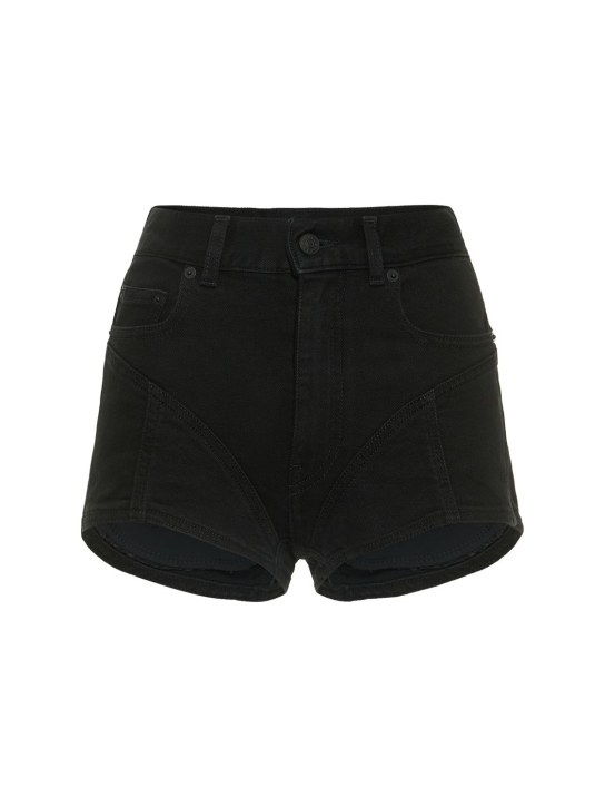 MUGLER: Contrast hi-waist denim & jersey shorts - Black - women_0 | Luisa Via Roma