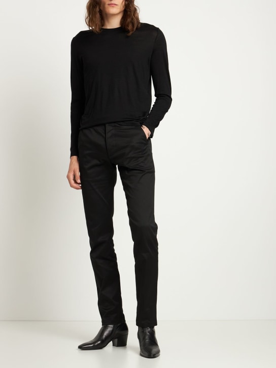 Saint Laurent: Cotton blend chino pants - Black - men_1 | Luisa Via Roma