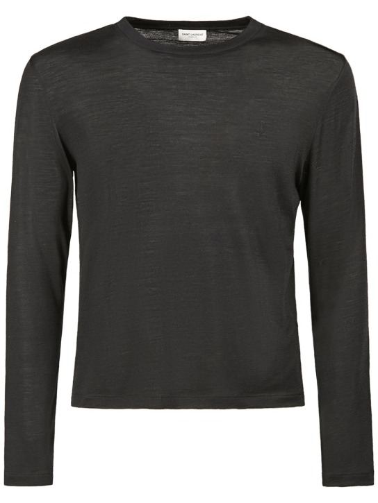 Saint Laurent: Wool t-shirt - Black - men_0 | Luisa Via Roma