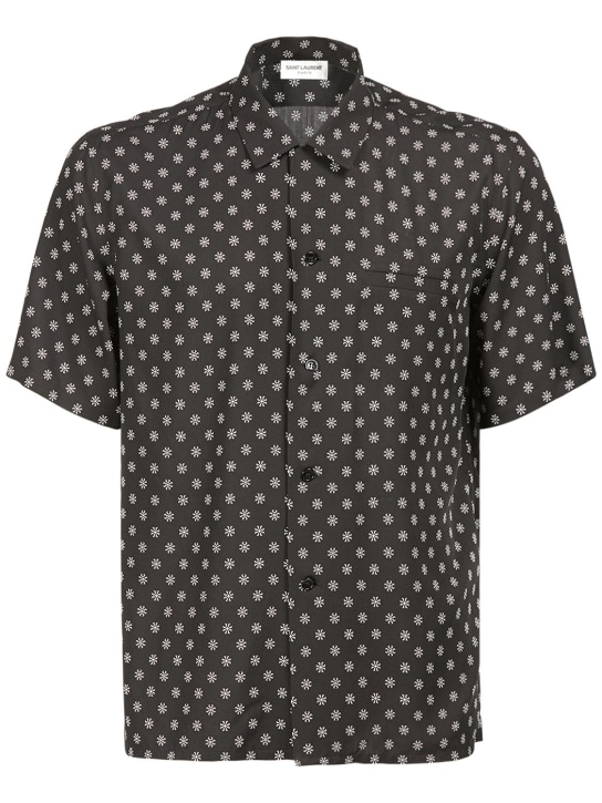 Saint Laurent: Printed viscose short sleeve shirt - Black/Chalk - men_0 | Luisa Via Roma