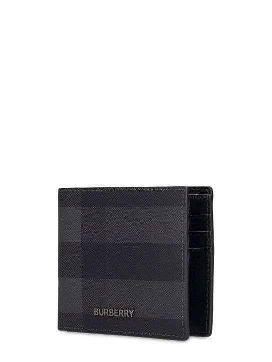 Burberry: Check E-canvas billfold wallet - Charcoal - men_1 | Luisa Via Roma