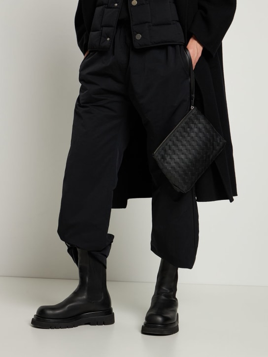 Bottega Veneta: Woven leather pouch - Black - men_1 | Luisa Via Roma
