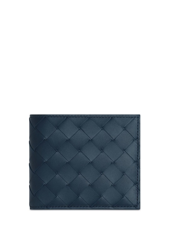 Bottega Veneta: Intrecciato leather bi-fold wallet - Dark Blue - men_0 | Luisa Via Roma