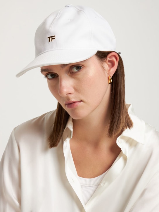 Tom Ford: TF cotton canvas & leather baseball cap - White - women_1 | Luisa Via Roma